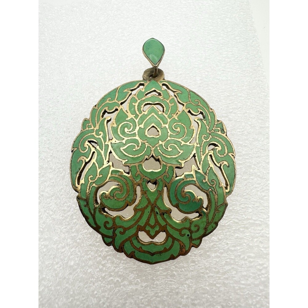 Vintage Siam Enamel Gold Tone Filigree Pendant